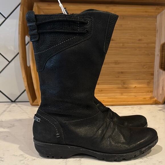 Merrell Mid Vera Boots Size 8.5 Black leather calf height Side Zip minimalist - Picture 1 of 6